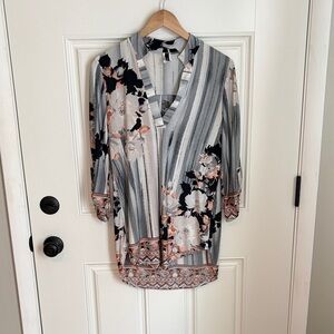 Yahada Black and Pink Floral Striped Blouse